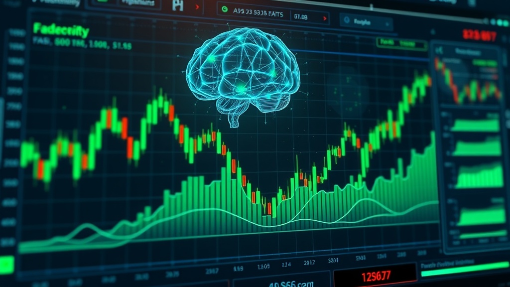 AI stocks trading robot analyzing market charts with neural networks