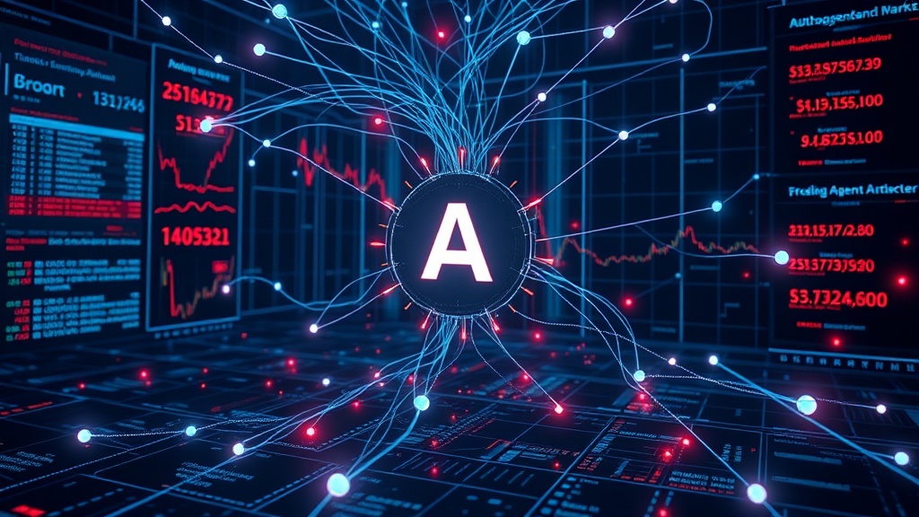 Illustration of agentic AI autonomous agents in stock trading analysis.