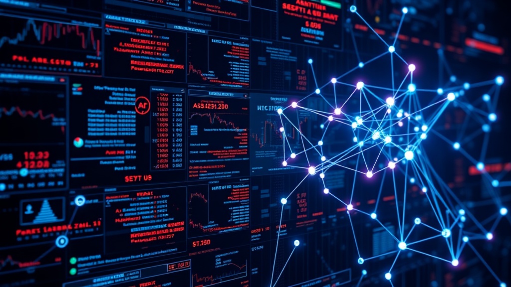 Illustration of AI trading agent balancing stock market risks and rewards